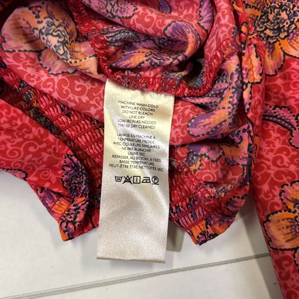 Free people womens XS I got you printed floral top polyester blouse in ruby red